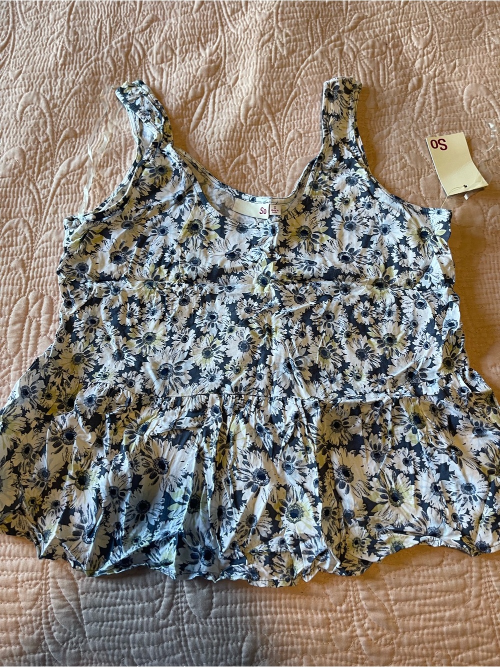 SO Floral Ruffle Camisole - Cream, Black & Yellow